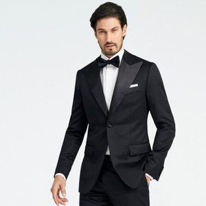 Brand New, Never Worn Indochino Wool, Cashmere, and Silk Hampton Black Tuxedo